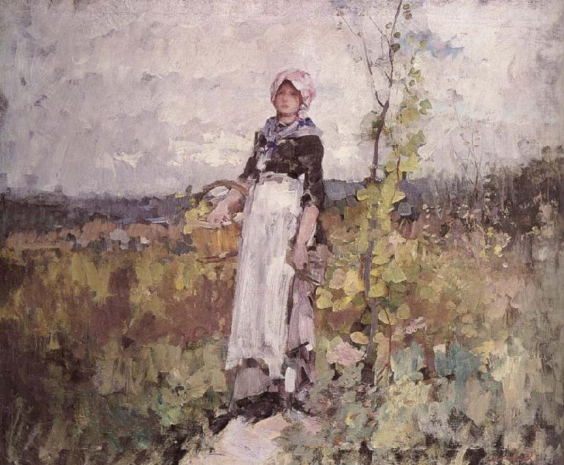 Nicolae Grigorescu French peasant Woman in the Vineyard oil painting picture